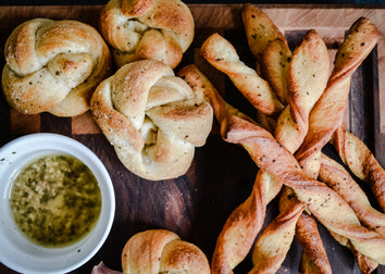 Basil Garlic Parmesan Bread Knots and Breadsticks