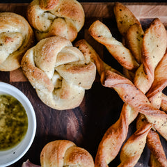 Basil Garlic Parmesan Bread Knots and Breadsticks
